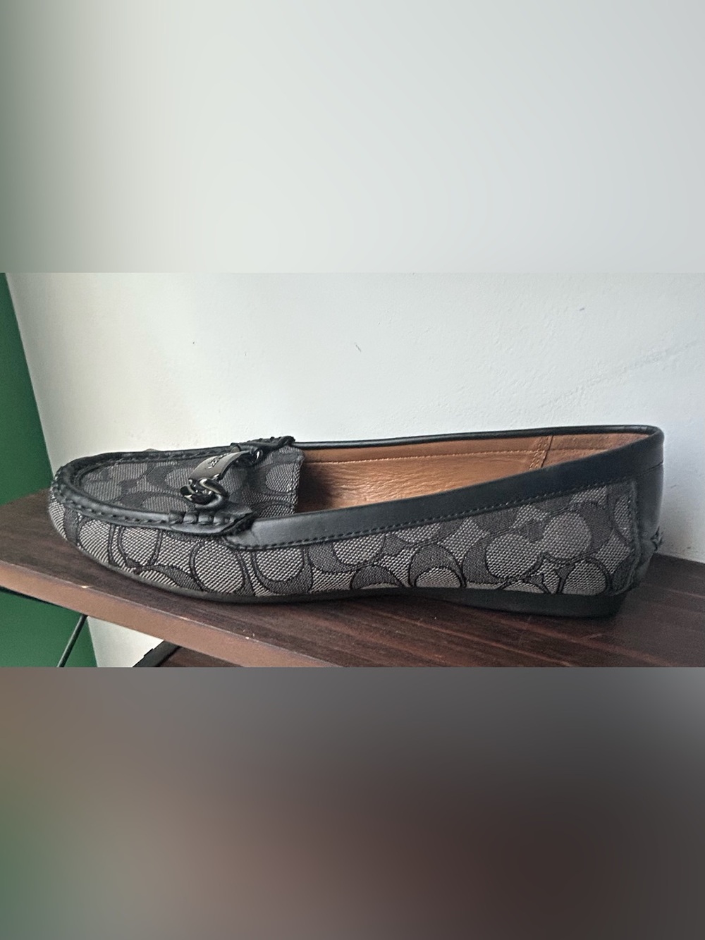 Coach Black & Gray Signature Pattern Slip-On Loafers